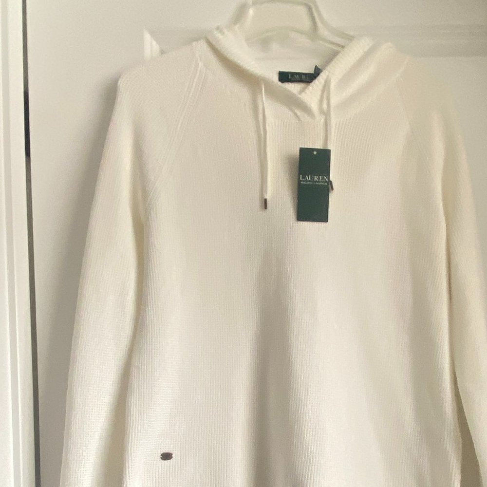NWT Classy Ralph Lauren Women’s Waffle Knit Hoodie Size Large White